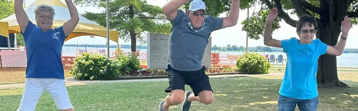 3 people jumping at Morrisburg park